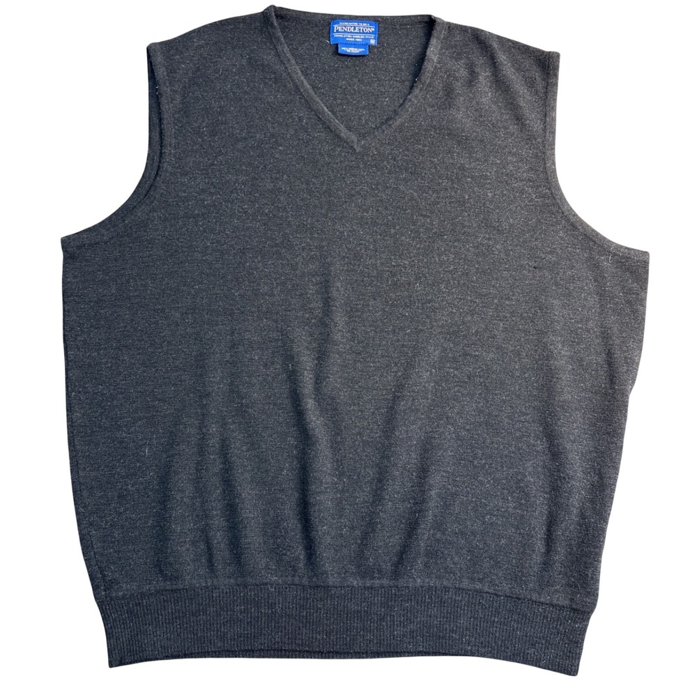 Pendleton Mens XL Charcoal Gray 100% Merino Wool V-Neck Sweater Vest RN 29685
